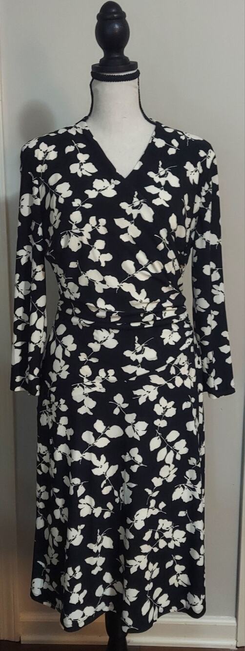 Lauren Ralph Lauren Black & White Floral Faux Wrap Dress - Size 6